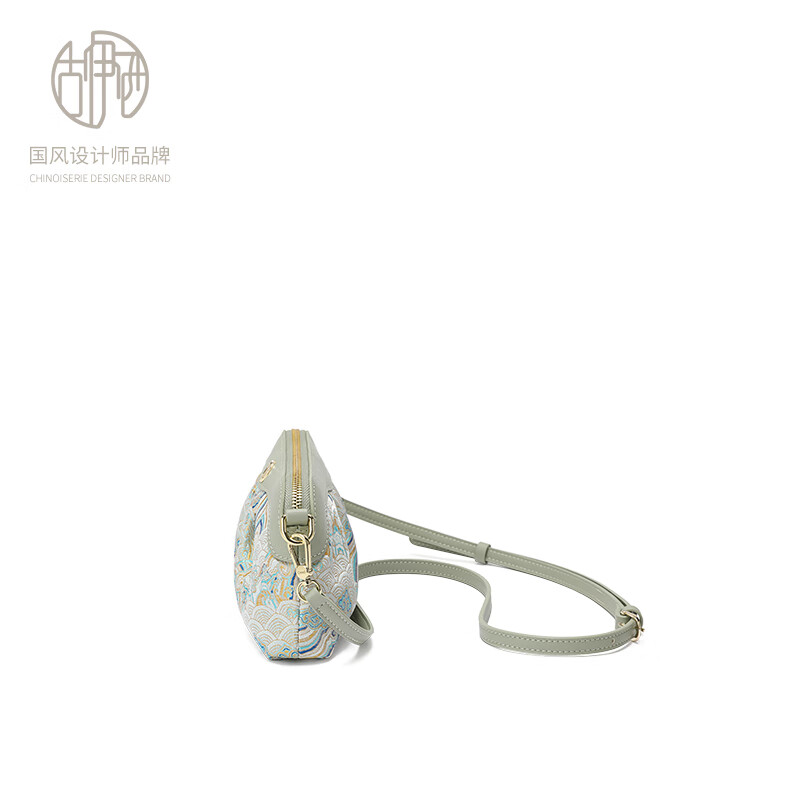 古伊西新中式非遗国风女包放手机包手拿包化妆包女士小包单肩斜挎包布包 玉鈫蓝-海水江崖纹-送礼品袋