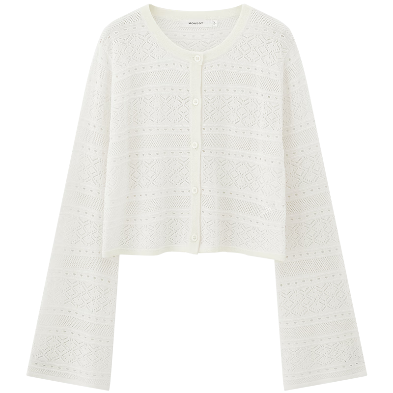 moussy 女裝新品簡約淑女風(fēng)通勤薄款針織開衫女028ISZ70-3051 010白色 均碼