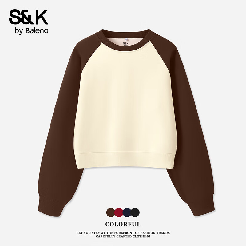 班尼路S&amp;K系列套头卫衣女装秋冬季新款圆领长袖休闲简约时尚运动上衣服 咖#纯色 【柔软亲肤】 M