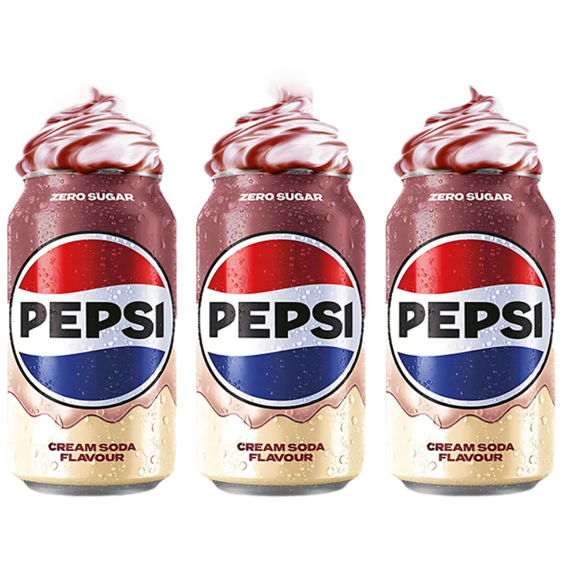 百事可乐无糖奶油味可乐330ml*3罐英国进口碳酸饮料网红0脂汽水