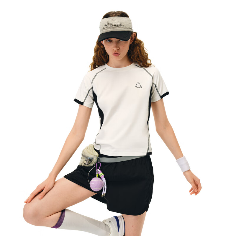 FPA哈苏运动修身拼接短袖 潮牌夏季圆领复古百搭显瘦休闲撞色t恤女 白色 L