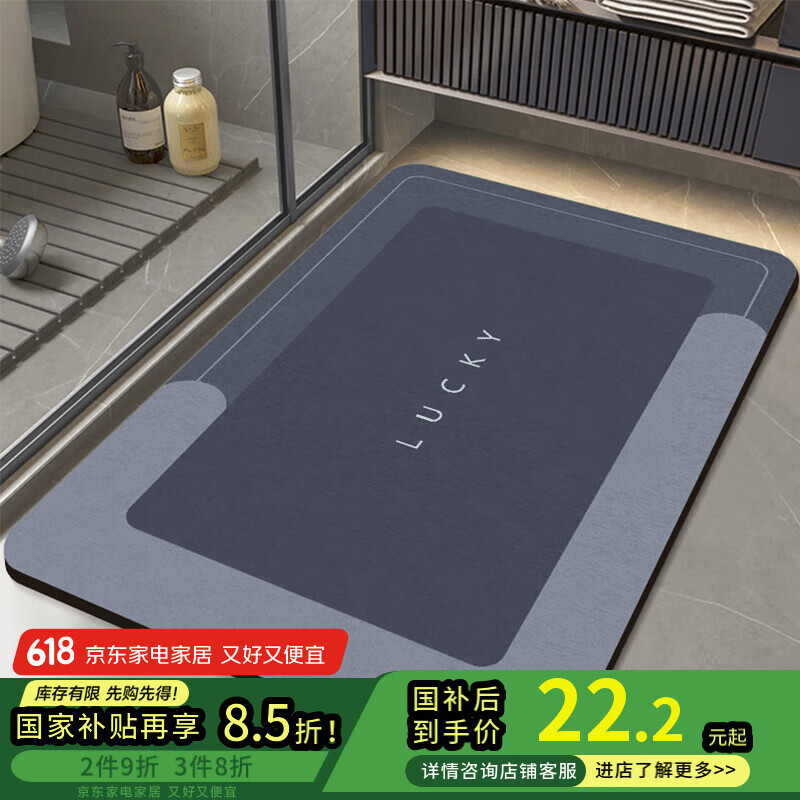 布迪思浴室地垫吸水入户厨房卫生间厕所进门口防滑脚垫家用垫子60*40CM