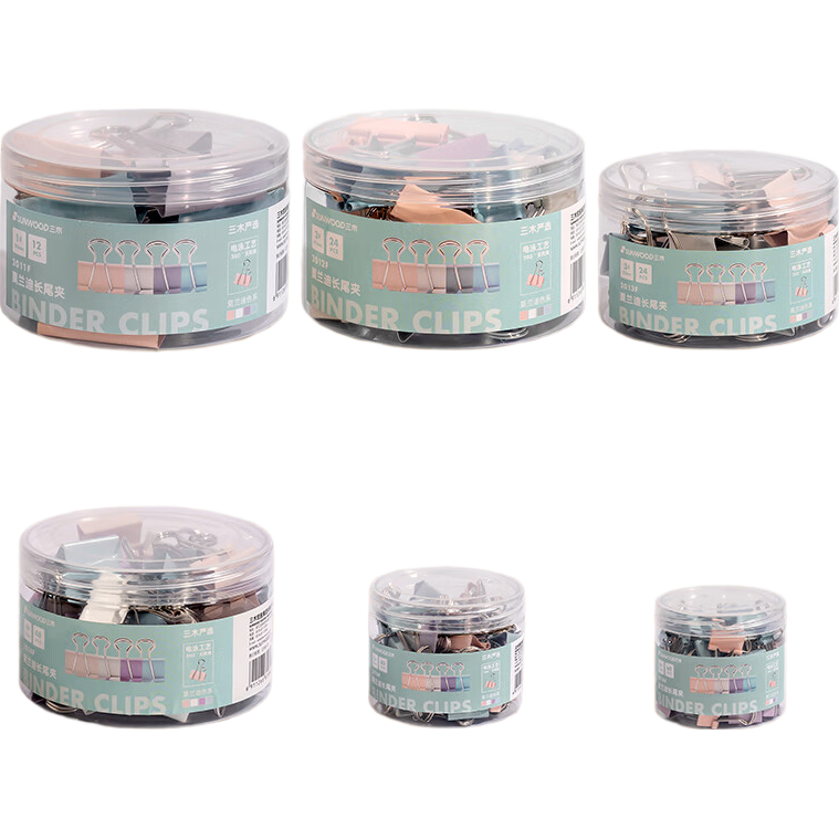 三木（SUNWOOD）19mm莫蘭迪彩色長(cháng)尾夾/金屬燕尾夾/票據夾/長(cháng)尾票夾 辦公用品 40只/筒 2015F