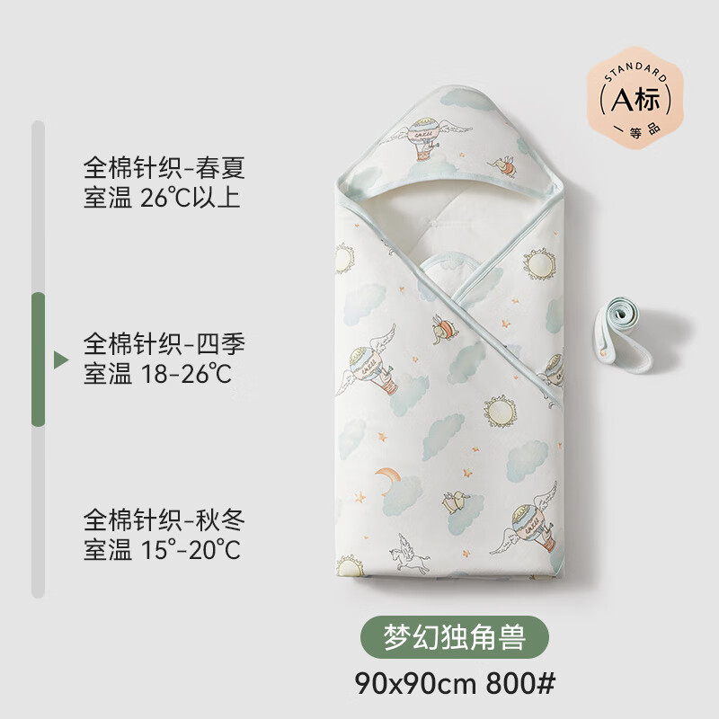 嫚熙（EMXEE）婴儿包被新生儿宝宝抱被四季纯棉防惊跳产房包单 【四季款】梦幻独角兽 室温18-26℃ 90×90cm 京东折扣/优惠券