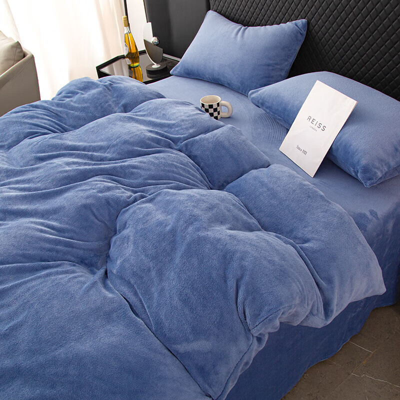软贝简约轻奢牛奶绒床上四件套保暖毛绒床单被套学生宿舍秋冬款三件套 宾利兰 2.0m 床单款 （被套200*230cm） 四件