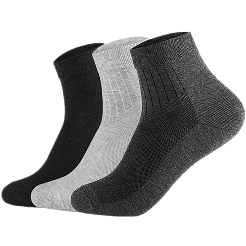 专利防臭袜子男士春夏薄款除臭短袜船袜中筒纯银纤维银离子抗菌棉 经典中筒（浅灰3） 3双 均码