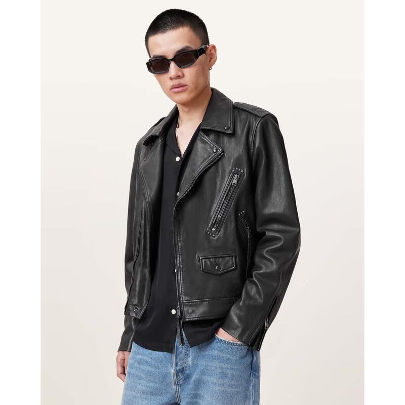 AllSaints男士真皮機車皮衣休閑百搭皮夾克 Black 均碼 |L