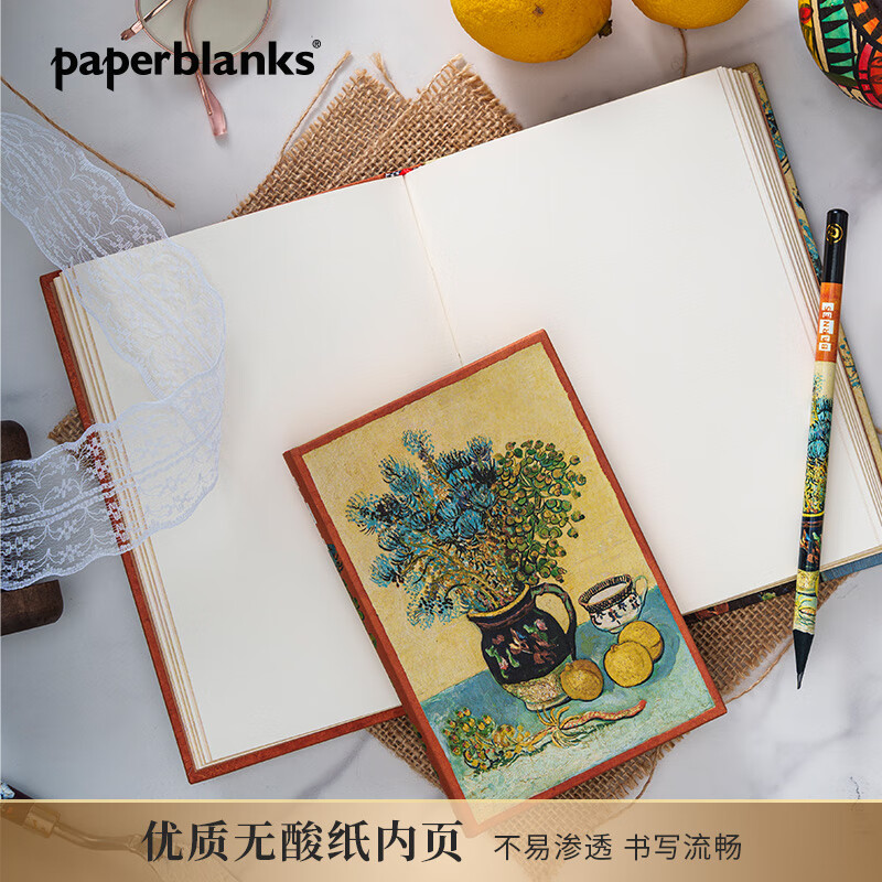 paperblanks佩兰克笔记本本子梵高的静物花卉日记本高颜值送同学同事手账本手帐记事本学生文具生日礼物 【硬壳绑带】大本/空白