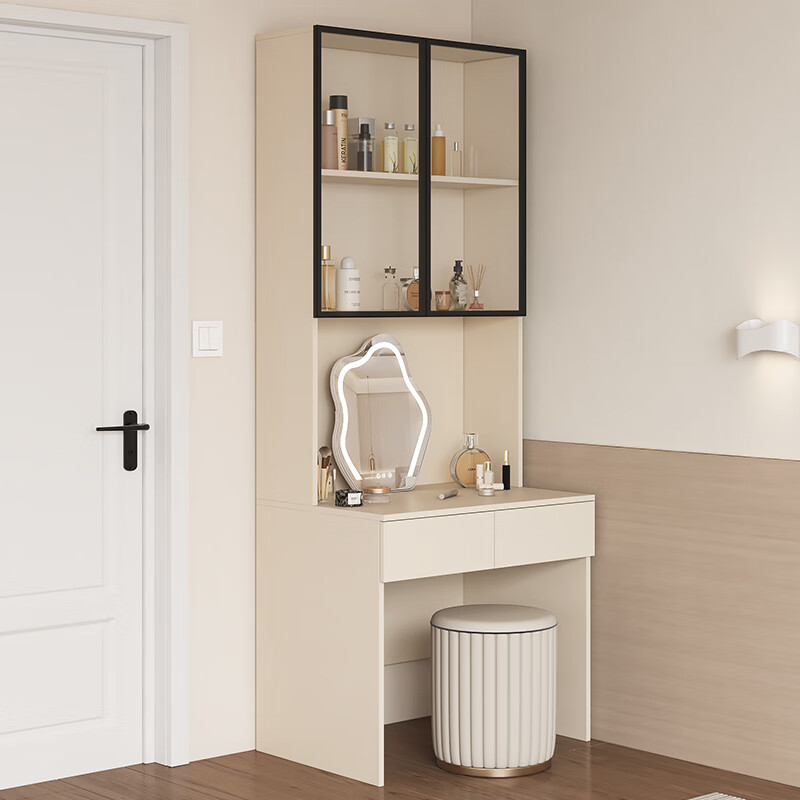 雨村实木生态板卧室简约衣柜定制转角衣柜奶油风收纳储物大容量衣柜 两门抽屉衣柜+边柜+书桌柜+顶柜