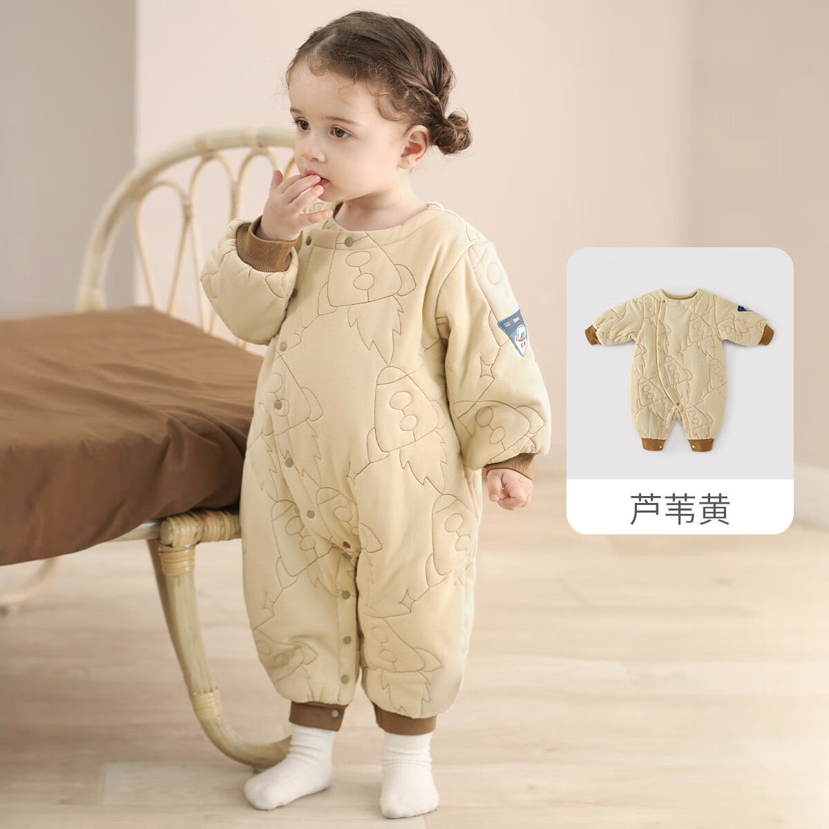 巴厘小猪宝宝棉服冬季加厚保暖夹棉婴儿连体衣秋冬初生儿棉袄新生儿衣服 芦苇黄 73cm