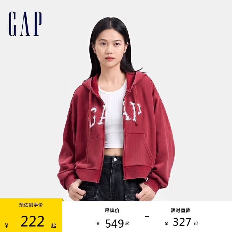 GAP女裝秋季款法式圈織軟貼布繡大logo連帽衛(wèi)衣外套640965