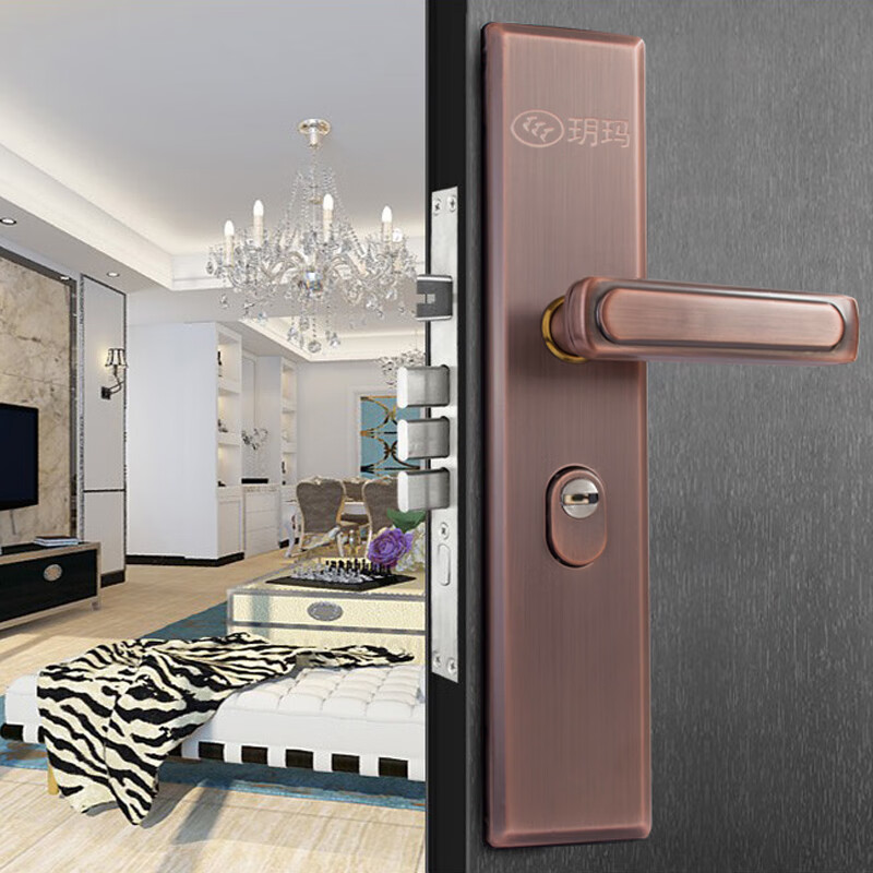 玥玛防盗门锁套装入户大门锁整套超C级锁芯不锈钢防盗门把手上门安装 红古铜套装上门安装