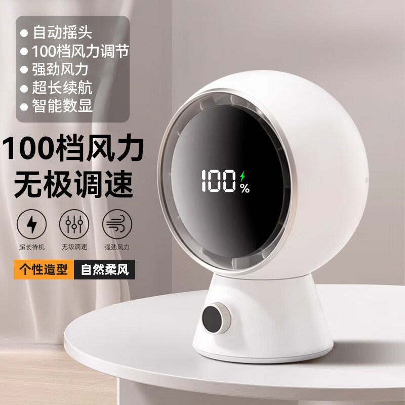 妙普乐桌面小风扇2025新款小型家用静音制冷空调办公室桌面上降温神器usb充电宿舍学生床上电风扇台扇厨 【羽梦白】升级100档冷风超高速降温引擎持 4000mAh