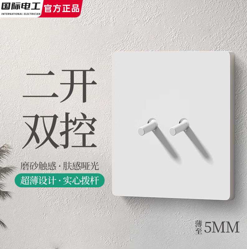 国际电工86型暗装超薄拨杆开关插座面板意式奶油白色哑光复古极简侘寂风 二开(单/双控通用)【白杆】 京东折扣/优惠券