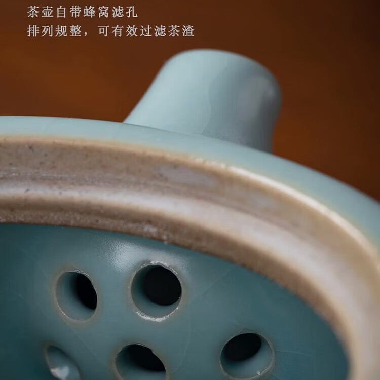 言洲汝窑井栏壶泡茶壶开片可养金线大容量汝瓷功夫茶具茶壶高档西施壶 汝窑缘（天青翘把井栏壶)单壶