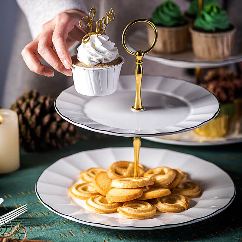 友來(lái)福創(chuàng )意果盤(pán)多功能蛋糕架雙層三層果盤(pán)陶瓷點(diǎn)心架糖果水果盤(pán)kt 白釉 小號串盤(pán)2層6/8寸