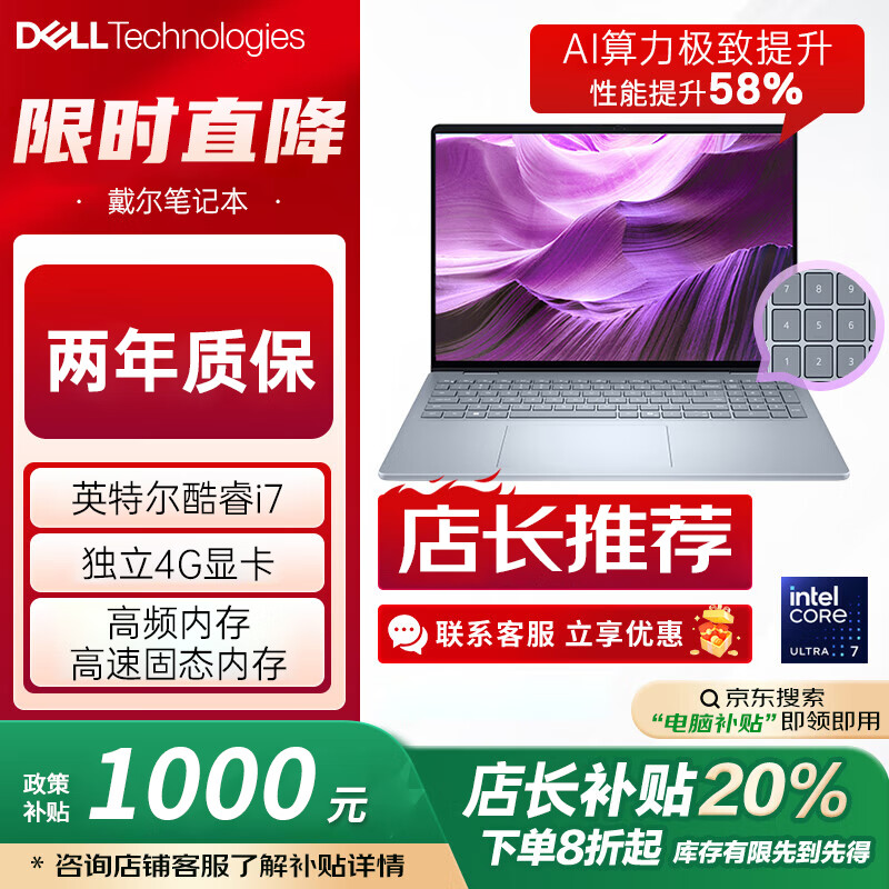 戴尔（DELL）灵越15/14Pro超极本15.6英寸学习办公轻薄本游戏戴尔笔记本电脑 戴尔灵越15Pro/i7/32G/1TB独显2G