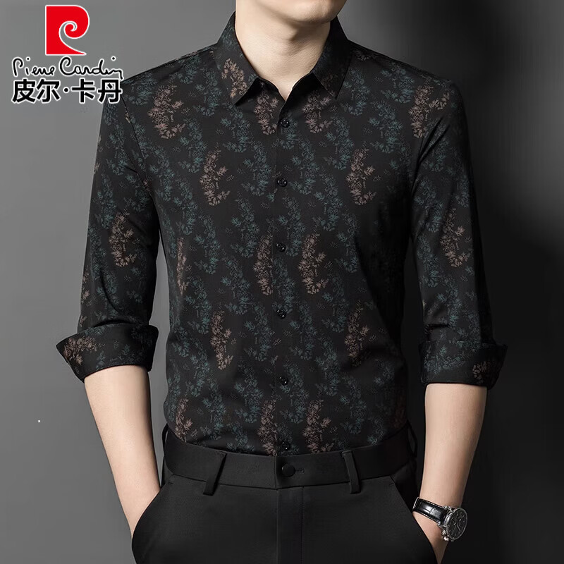 皮尔卡丹(pierre cardin)无痕印花衬衫男长袖2025春秋季新款商务休闲垂感免烫高级感衬衣男 MRJZC30798红色保暖 印花衬衫 M 165 建议90-120斤