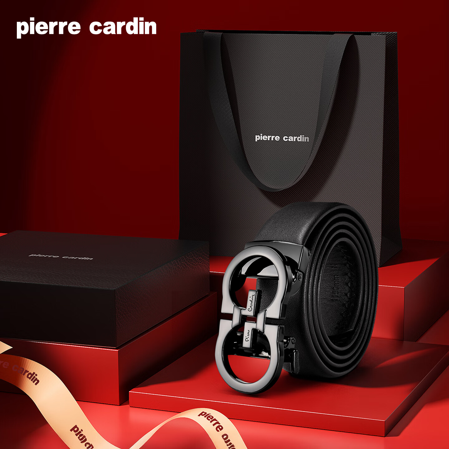 皮尔卡丹（pierre cardin）2025年最新款真皮皮带自动扣男时尚百搭男士腰带轻奢高端商务礼物 平纹枪色 专柜礼盒【真牛皮】 115cm