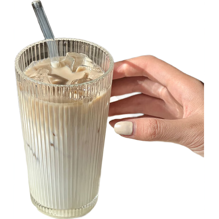 翻口杯竖条纹玻璃咖啡杯风琴水杯家用高颜值竹节杯拿铁牛奶果汁杯 竖纹杯 高款1个350ml