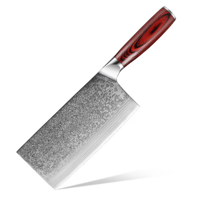 爱夫人大马士革钢厨房菜刀红彩木切片刀厨师刀家用菜刀切菜刀切肉 红
