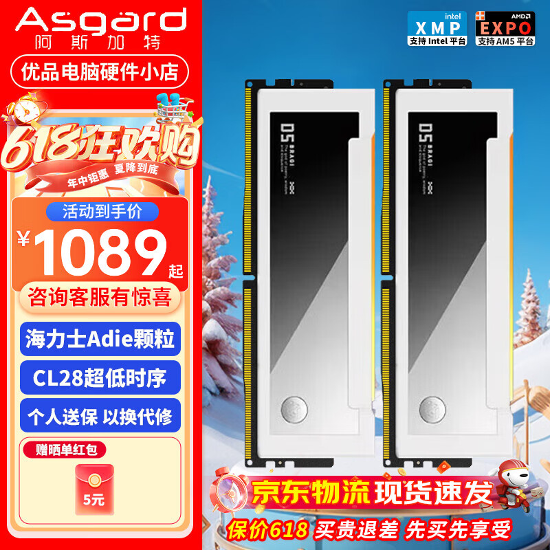 阿斯加特女武神/雷神/海姆达尔/海拉/博拉琪 DDR5台式机内存条 RGB灯条 博拉琪Ⅱ 白 16G*2 6000 C28 A