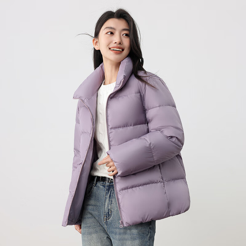 鸭鸭(YAYA)女士羽绒服保暖运动简约立领潮流休闲时尚冬季面包服短款外套 纯黑色 S