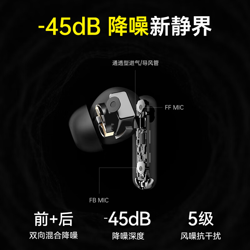 酷狗【智能寻歌+AI降噪】6.0蓝牙耳机入耳式真无线主动降噪pro超长续航音乐游戏适用于苹果华为M7Lite 黑色丨4麦双馈丨超长续航丨蝰蛇音效
