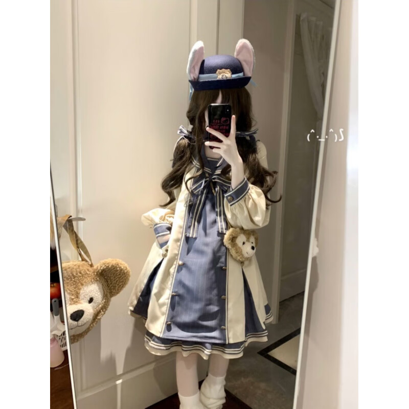 筱琰秋冬新款甜美萝莉洛丽塔Lolita连衣裙撞色拼接洋装宽松显瘦蓬蓬裙 图片色连衣裙 S [建议80斤-95斤]