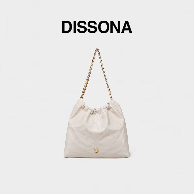 DISSONA女包靜謐單肩包小香風(fēng)菱格鏈條包流浪包hobo腋下包 白色