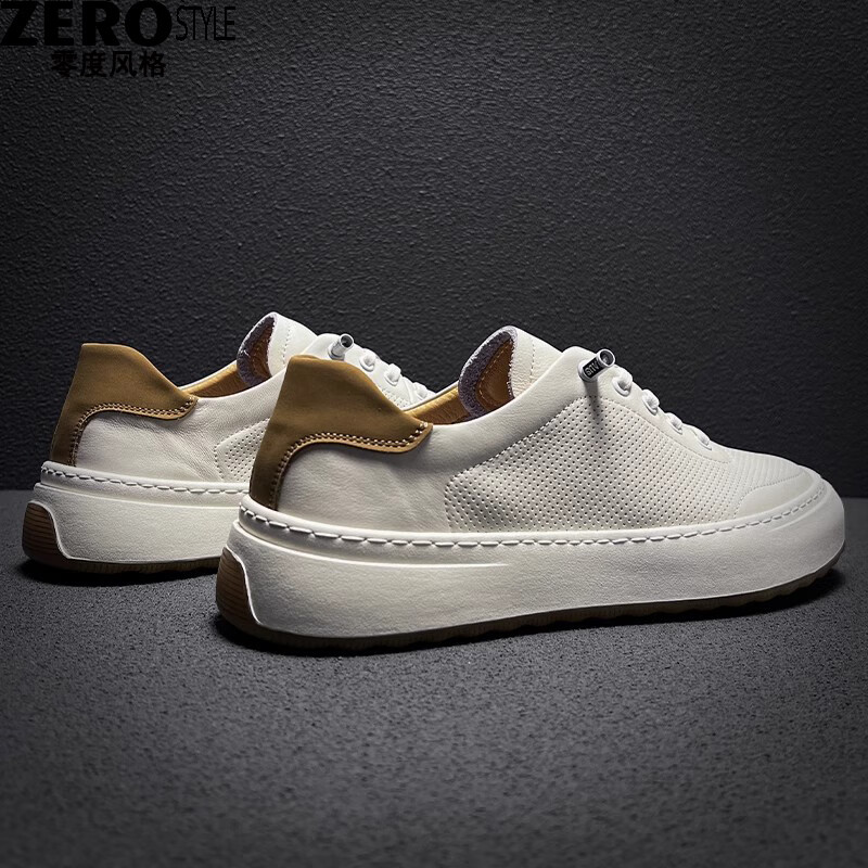 零度风格·ZERO STYLE轻奢男鞋真皮休闲鞋男夏季新款透气一脚蹬百搭板鞋男牛筋底皮鞋 白色 【品牌男鞋】 43