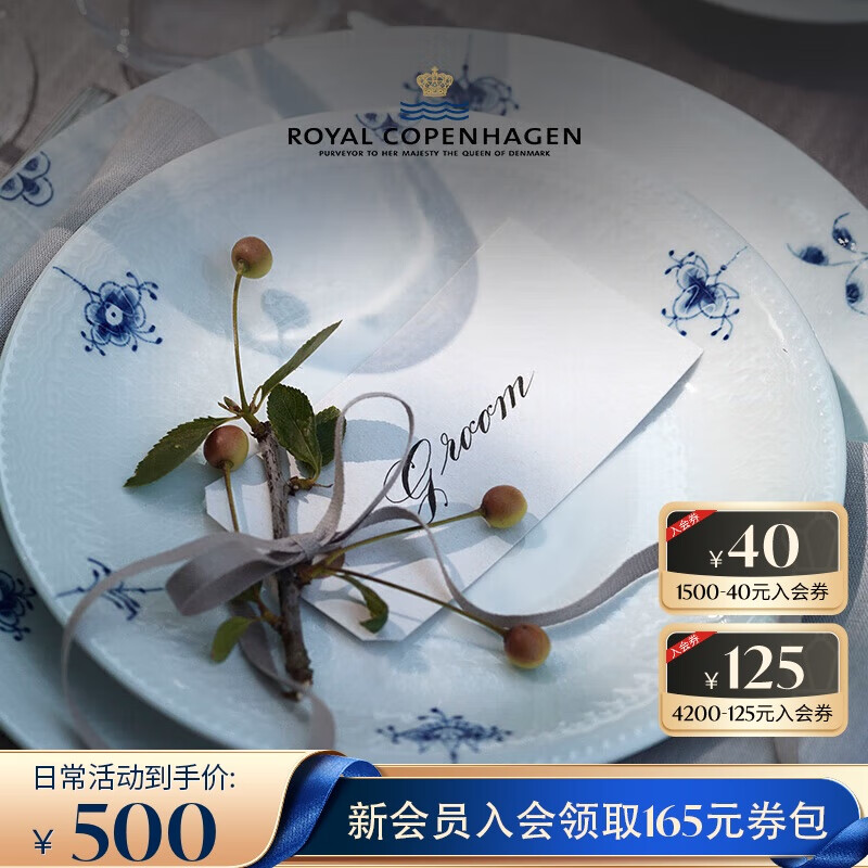RoyalCopenhagen皇家哥本哈根棕櫚唐草手繪餐具餐盤子菜盤家用20cm餐盤