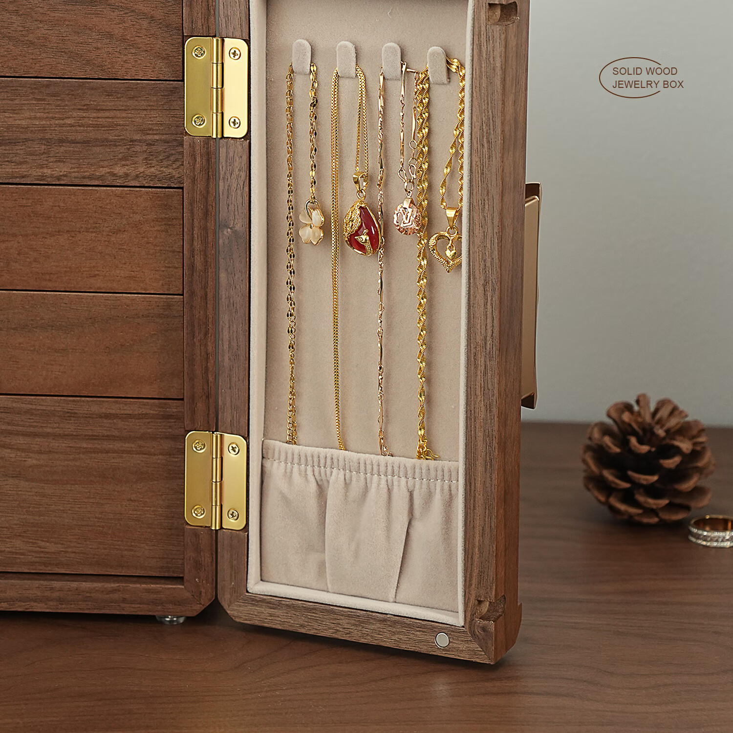 木久首饰盒桌面收纳盒高端轻奢耳环项链珠宝五金梳妆台多层饰品盒 五层首饰盒 海棠蝴蝶款【带锁带礼盒】 首饰盒