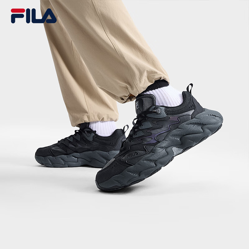 斐乐（FILA）男鞋蕨草鞋2代老爹鞋易烊千玺同款2025夏季新款透气休闲鞋运动鞋 黑-BK 41