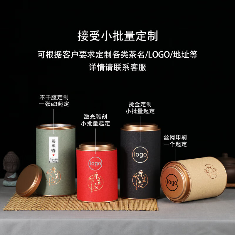 宰搂配茶叶罐纸罐通用大号密封茶叶盒空盒红茶绿茶圆筒储茶 原生态蓝色大号套装 4份