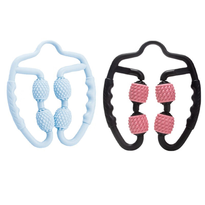 4轮瘦腿器软胶瑜伽运动环形滚轴腿部肌肉放松泡棉按摩棒夹 全塑料(蓝色)