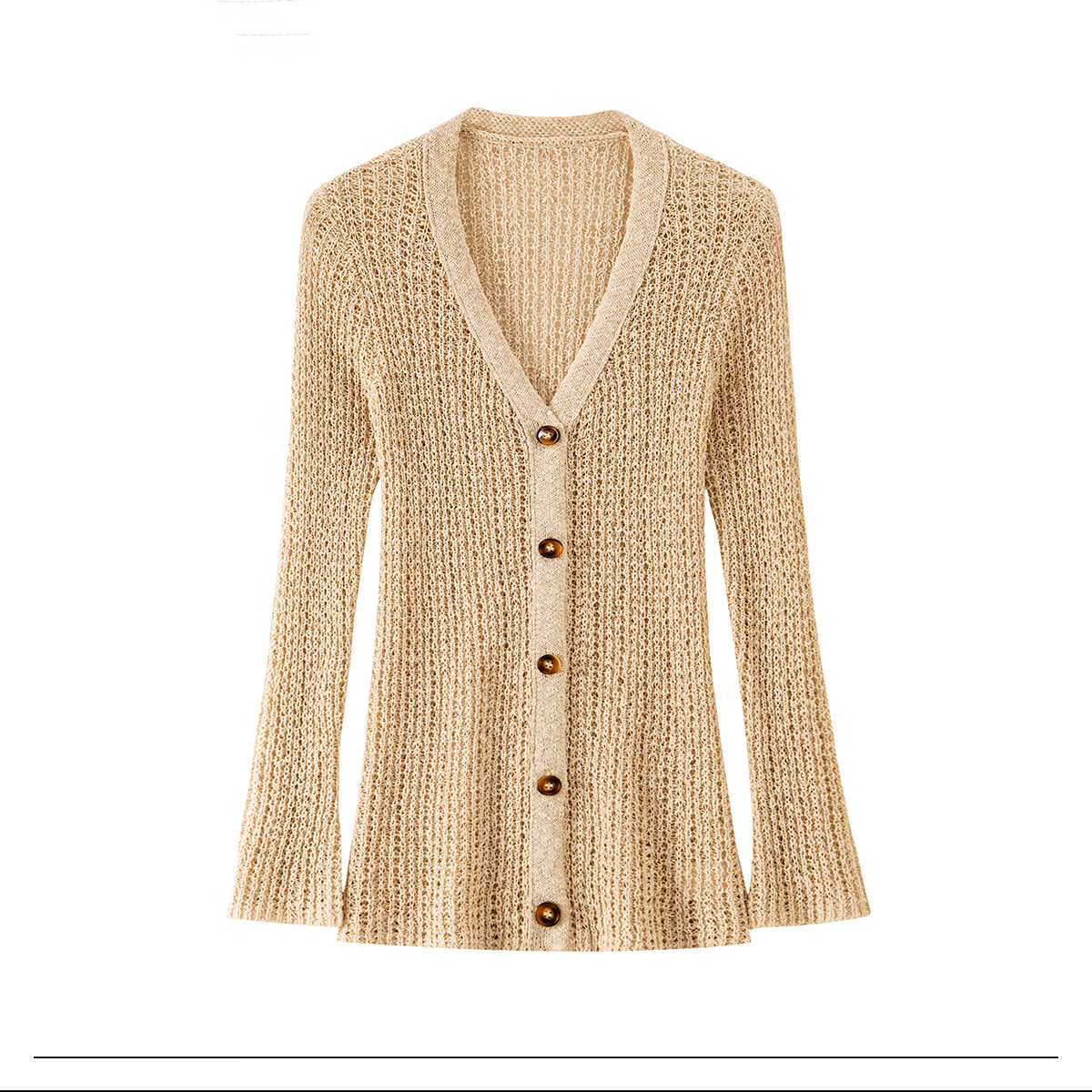 banana cici2025年秋季新款慵懒波西风镂空网眼长袖V领针织衫外套C2F3MY072 杏色 S