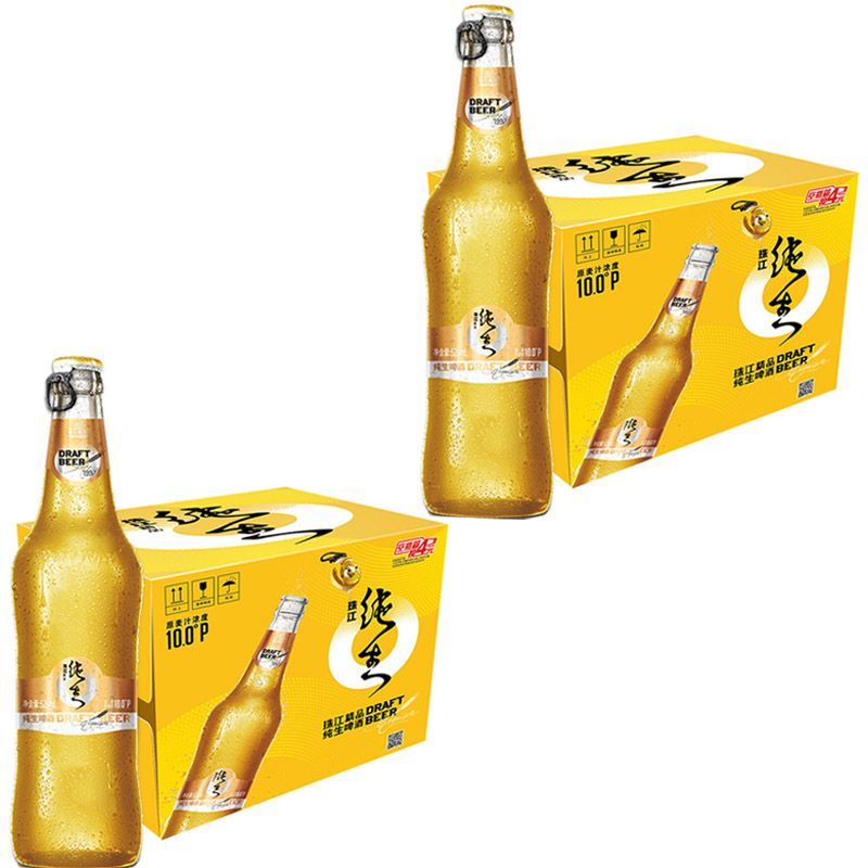 珠江纯生啤酒10度528ml*24瓶精品黄啤玻璃瓶