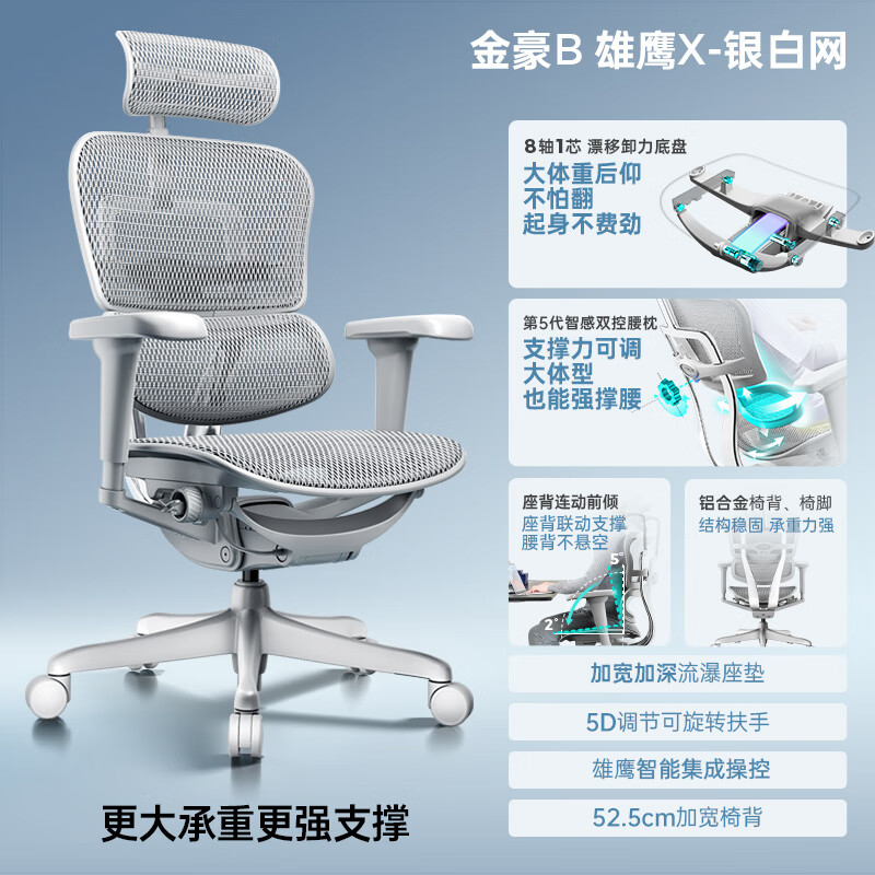 PLUS会员：Ergonor保友金豪b雄鹰 人体工学椅 电脑椅 可躺老板椅 银白网-铝合金脚
