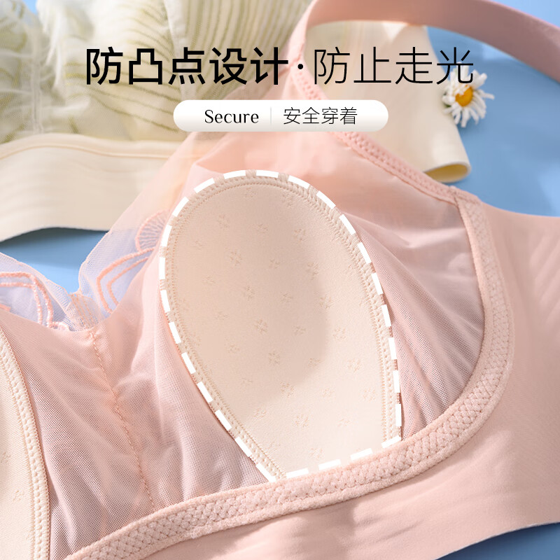 都市丽人女士内衣胸罩薄款文胸大胸显小聚拢防下垂上托内衣女无钢圈文胸 性感内衣夏季新款美背-香槟白 L 建议100-115斤