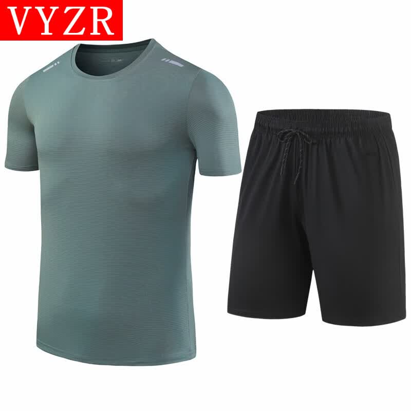 VYZR健身衣服男运动套装夏季冰丝跑步短袖T恤速干衣吸汗训练装备短裤 抹茶绿+黑色 M