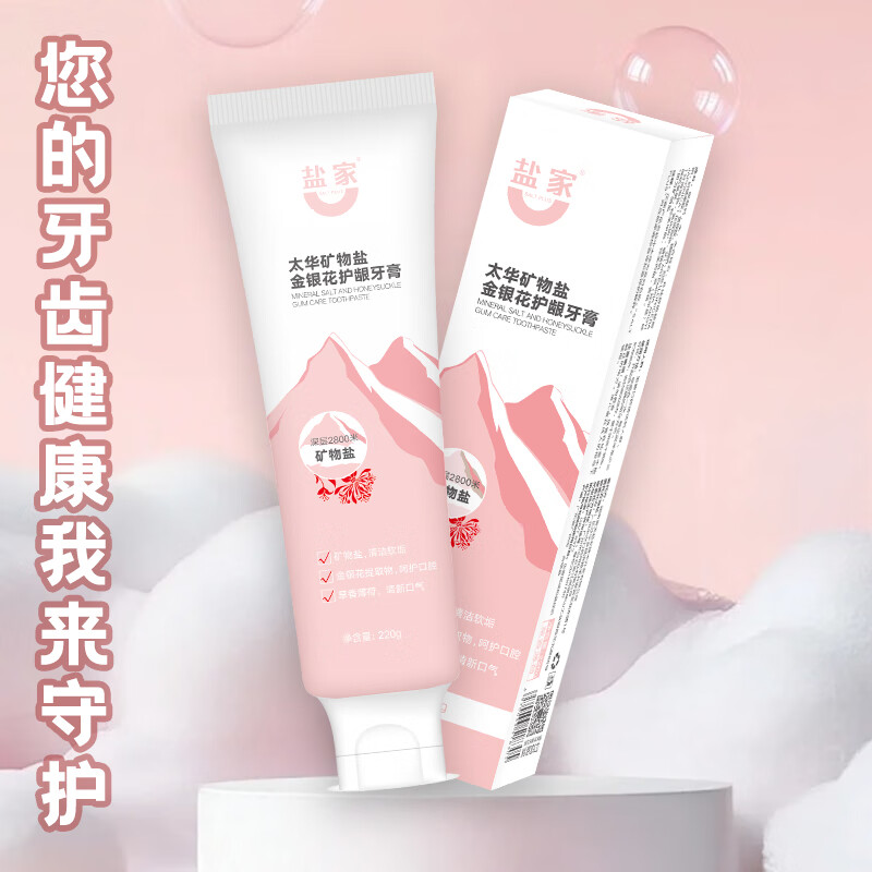 盐家 SALT PLUS太华矿物盐金银花护龈牙膏 去黄清新口气牙膏 金银花护龈牙膏【220g*1支】