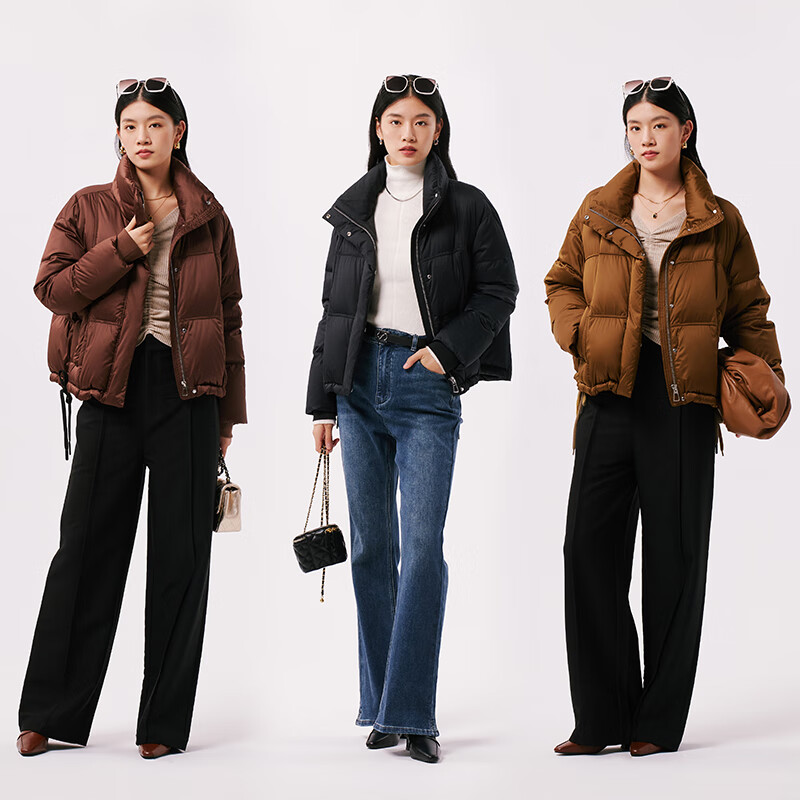 千仞岗冬季女士复古短款立领羽绒服宽松保暖外套 芥末咖 XL (170)