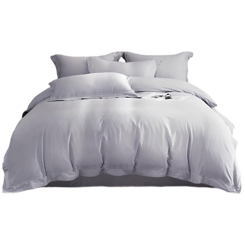 源生活  全棉加厚磨毛四件套 冬季纯棉被套床单被罩 浅灰200*230