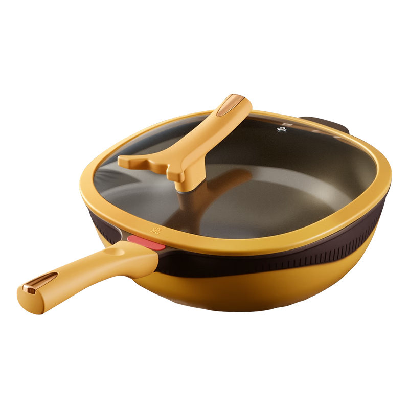 北美电器（ACA）炒锅钛级岩铸不粘锅家用无油烟炒菜锅加大容量方锅电磁炉燃气专用 【厨具套装】有钛炒锅配蒸笼 32cm