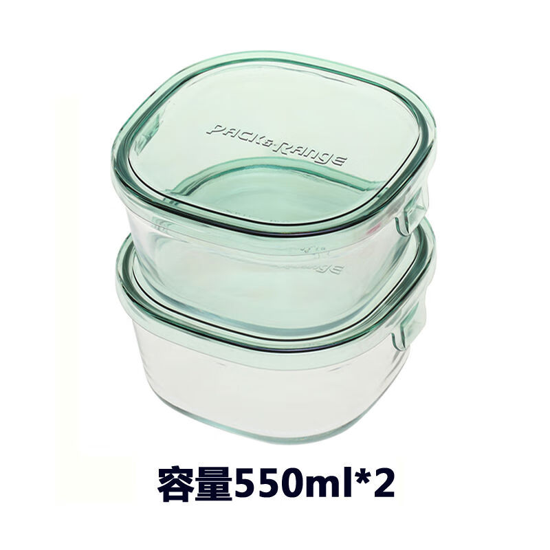 怡萬(wàn)家（iwaki）怡萬(wàn)家日本耐熱玻璃保鮮盒飯盒便當(dāng)盒微波爐烤箱通用碗散裝 550ml綠色兩件套