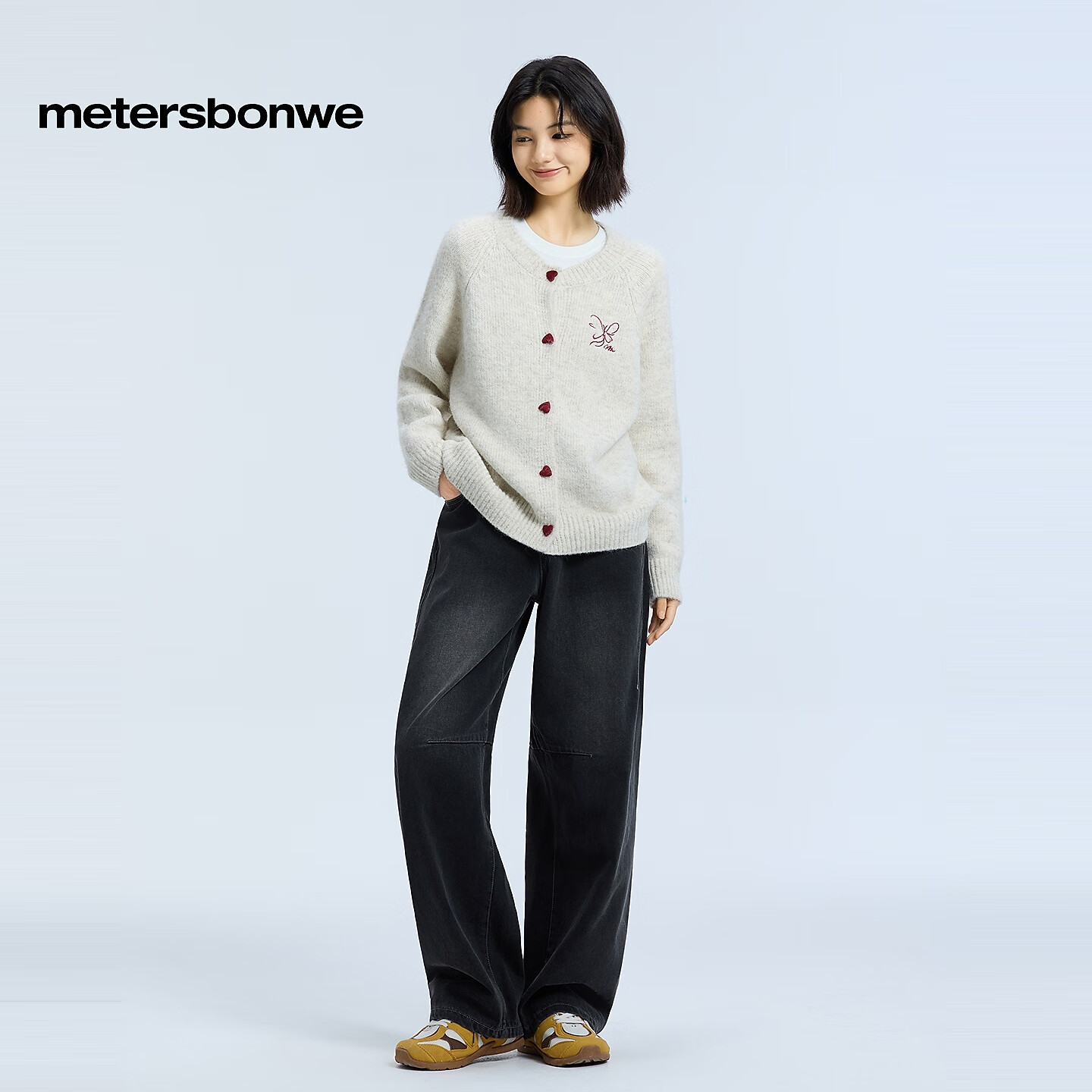 美特斯邦威毛衣女新款休闲针织毛开衫外套韩系保暖上衣 纸莎草白 L 165/88A