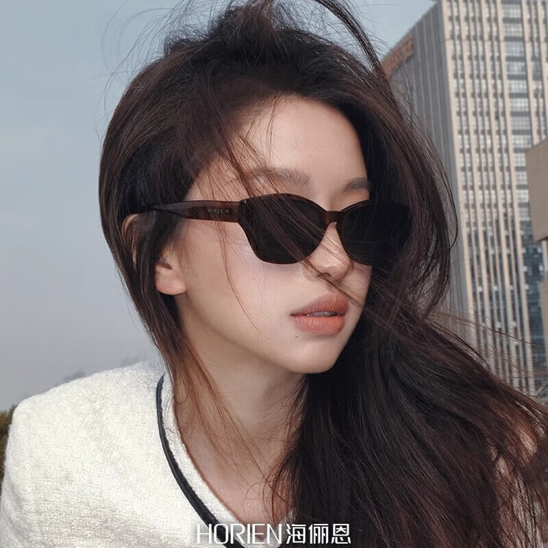 海俪恩猫眼太阳镜男女时代少年团同款高级复古防紫外线墨镜开车N8507 N8507H06 高街潮黑（偏光）