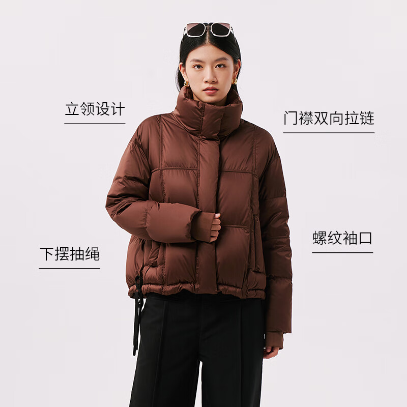 千仞岗冬季女士复古短款立领羽绒服宽松保暖外套 芥末咖 XL (170)