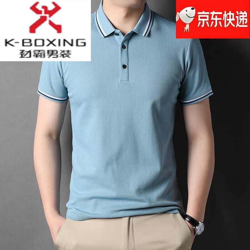 劲霸男装（K-Boxing）官方旗舰夏季新款男士短袖t恤翻领纯色polo衫纯棉透气速干修身休 2732雾蓝 L 170/110/50/